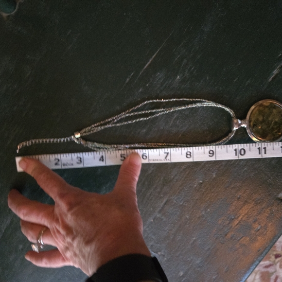 Lrg Round Abalone Pendant Statement Silver Tone Chain - Picture 7 of 8